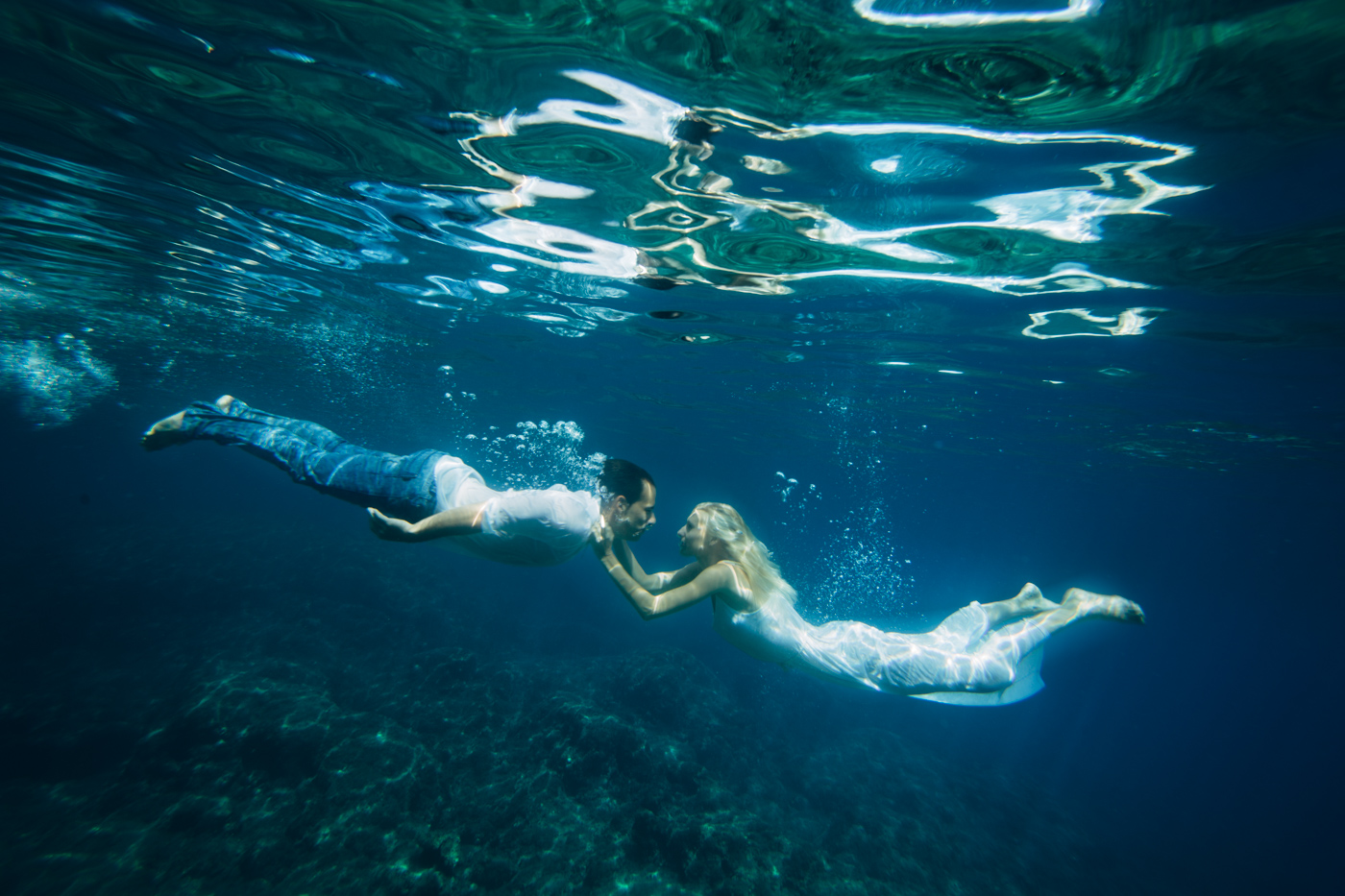 Onderwaterfotografie bruidspaar Rhodos